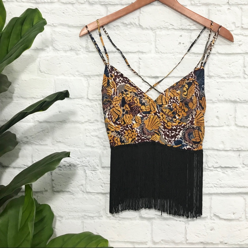 TOPSHOP bohemian festival fringe swing crop top